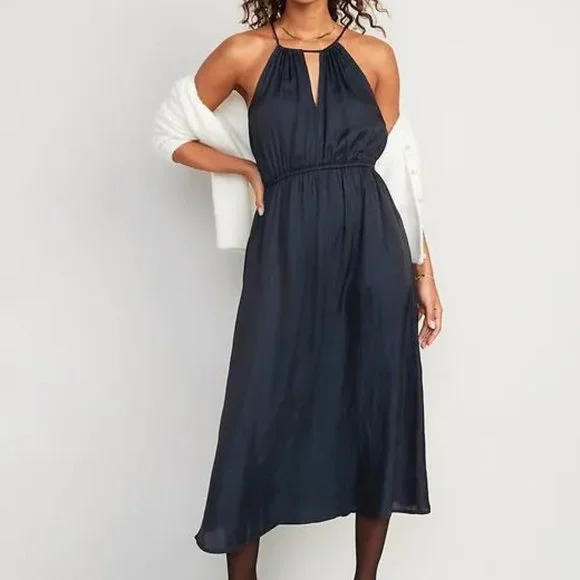 fitted lace wedding dress The Occasion by Old Navy Flutter-Sleeve Keyhole Satin Maxi Dress main image 1